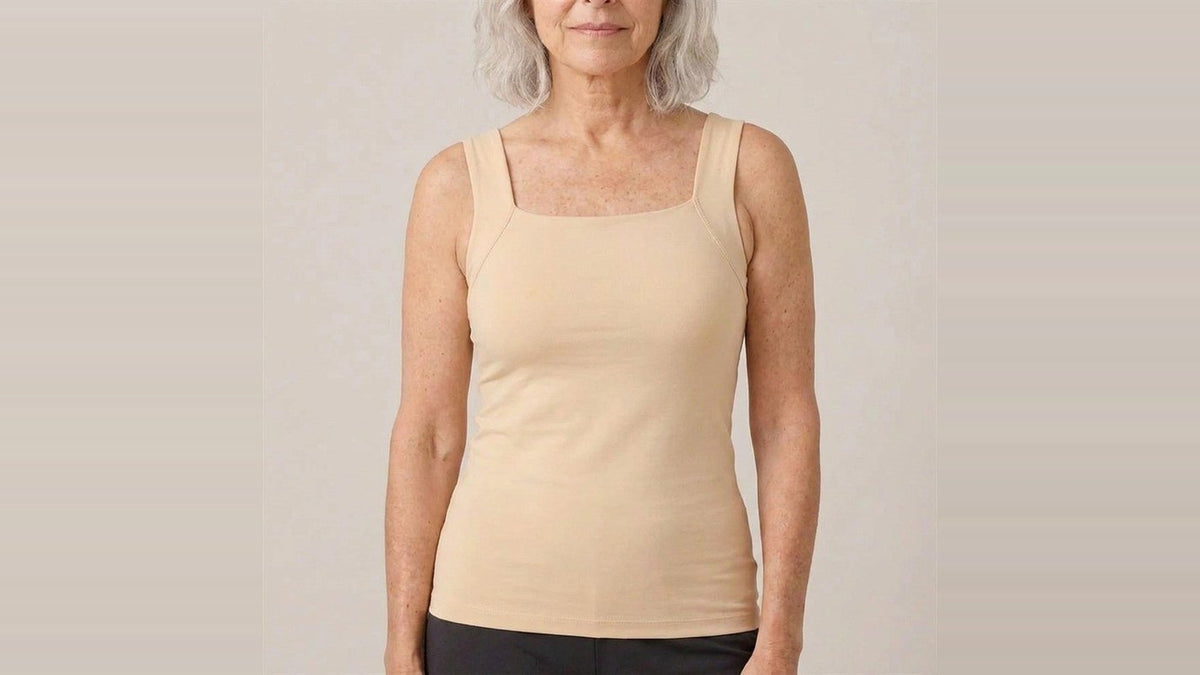 A woman in her sixties wearing Susie's Built-in Bra Comfort Tank